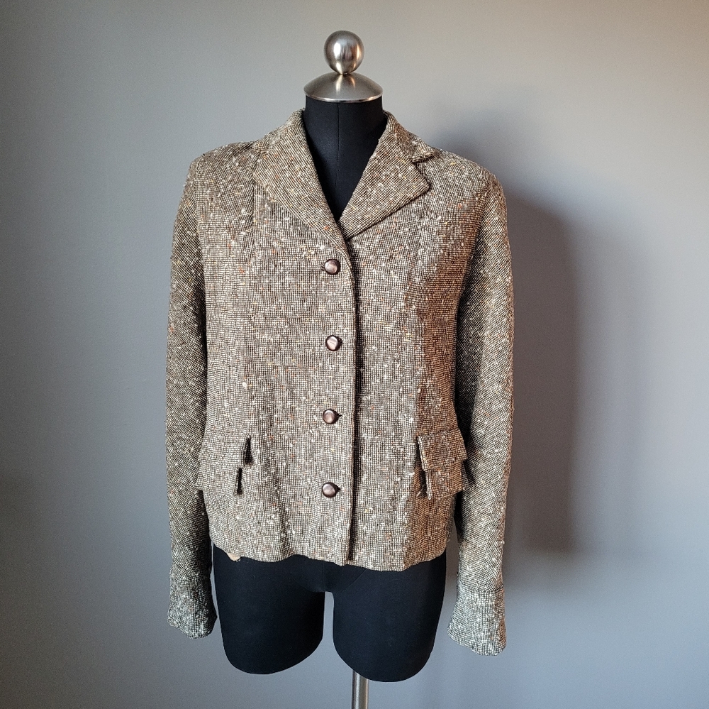 Wool brown tweed vintage jacket w skirt suit